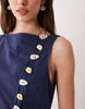 linen mix maxi vest dress with poplin skirt in navy and white