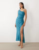 draped bodice maxi dress with beaded strap detailing and open back in teal