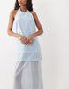 layered halter neck column midi dress in light blue