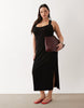 Curve scoop front racer seam detail midi dress in black