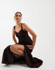 Hollister striped v neck strappy maxi dress with slit in brown