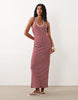 crochet jersey scoop neck halter maxi dress in red stripe