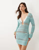 River Island long sleeve metallic knit beach dress in turquoise