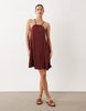 textured halter trapeze mini dress in rust