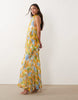 chiffon high neck double layer maxi dress in floral print