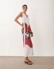 placement print midi dress in white