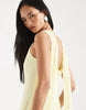 TFNC Bridesmaid chiffon sheer scarf detail maxi dress with sheer skirt in butter lemon