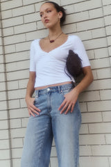 Motel SajiWa 3/4 Sleeve V Neck Top Ivory