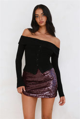 Velvet Frost Long Sleeve Off Shoulder Top Black