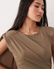 TFNC slinky sleeveless shoulder pad ruched cape detail maxi dress in olive