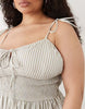 Esmée Curve tie strap shirred beach maxi dress in beige & white stripes