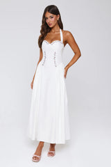 Vintage Fleur Halter Maxi Dress White