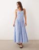 Esmée shirred drop waist maxi beach dress in blue & white gingham