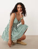 Abercrombie & Fitch v-neck smocked skort mini dress in white and green pinstripes