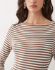 crochet look fabric long angel sleeve maxi dress in in monochromatic stripes