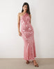 sequined one shoulder maxi dress in pink
