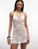 Monki floral crochet tie front beach mini dress in white