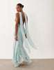 halter maxi dress with scarf detail and ruffle hem in blue