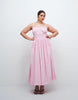Curve shirred cotton poplin midaxi sundress with dropped waist in pink stripes