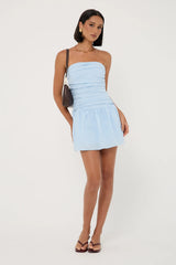 Luck & Trouble Strapless Drop Waist Mini Dress Light Blue