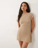 knit cinched pleated mini dress in stone