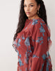 Curve draped raw edge ruffle trim long sleeve maxi dress in floral print