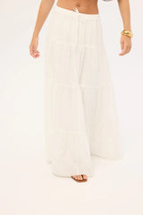 Luck & Trouble Alessia Tiered Maxi Skirt White