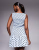 Kaiia exclusive shirred bodice dropped waist pleated hem mini dress in blue polka dots