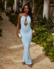 South Beach cut out front halter maxi lace beach dress in blue