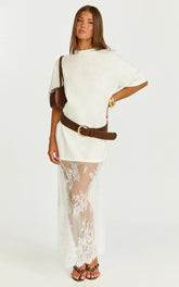 Jonna Midi Dress - Longline Lace Insert Tee in Off White