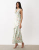 Hope & Ivy cowl neck lace trim satin midi dress in sage green floral