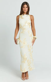 Freya Midi Dress - Boat Neck Backless Dress in Yellow