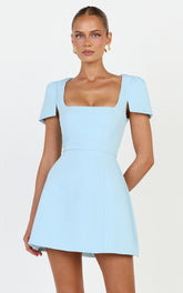 Zinnia Mini Dress - Square Neck Tulip Dress in Blue
