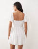Gina Tricot puff short sleeve flower embroidered mini dress in white