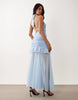 TFNC shirred chiffon ruffle sheer skirt maxi dress in blue
