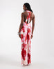 Vero Moda Tall sleeveless open back satin midi dress with overblown floral print in light pink