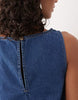 denim fit and flare shift dress in mid blue