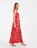 PIECES plisse maxi dress with frill sleeves in pink and red floral print