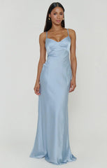 Logan Dress ~ Steel Blue Luxe Satin
