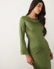 TFNC satin flared long sleeve maxi dress in olive