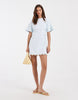 cinched waist lace detail mini dress in light blue