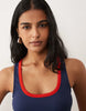 polyamide contrast red trim racer mini dress in navy