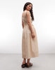 COLLUSION shirred square neck midaxi dress in buttermilk yellow stripes