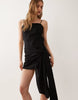 cotton-linen blend sarong wrap mini sundress in black