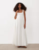 scoop neck midi dress with ribbed bodice and poplin skirt in white