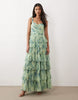 Lace & Beads Bridesmaid bow shoulders tulle maxi dress in sage green print