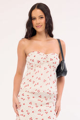 Luck & Trouble Daisie Polka Strapless Top Off White