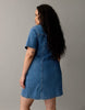 Curve denim fitted shirt mini dress in mid blue