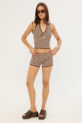 Thrills Mackenzie Knit Booty Short Butter Cream Stripe