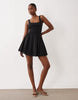 scoop ribbed bodice with poplin skirt mini dress in black
